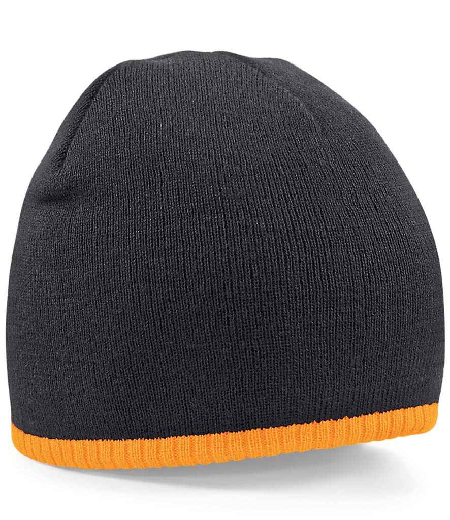 Beechfield Two Tone Pull-On Beanie BB44C in Black/Fluorescent Orange – front