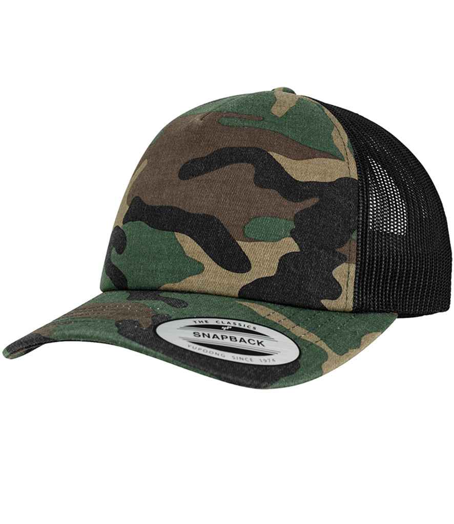 Flexfit Classic Camo Trucker Cap F6606C in Wood Camo/Black – front