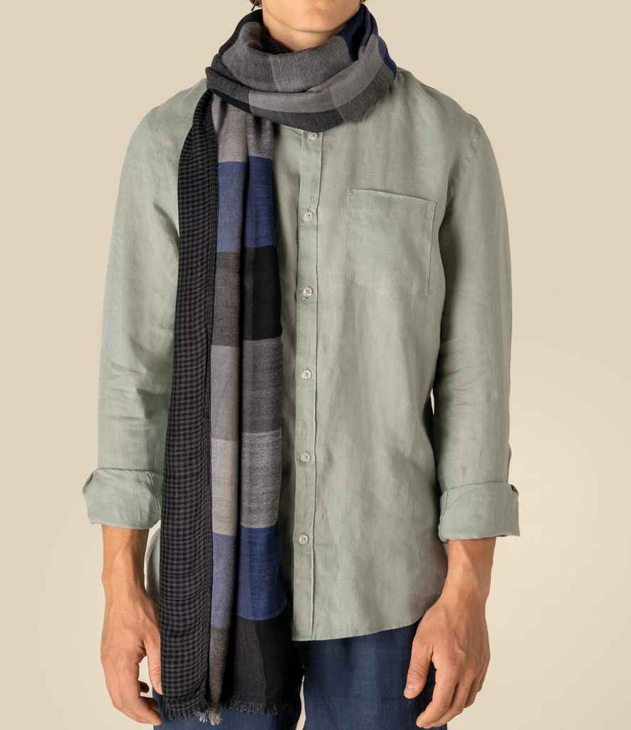 Spasso Blue Patchwork/Check Reversible Scarf - SP143