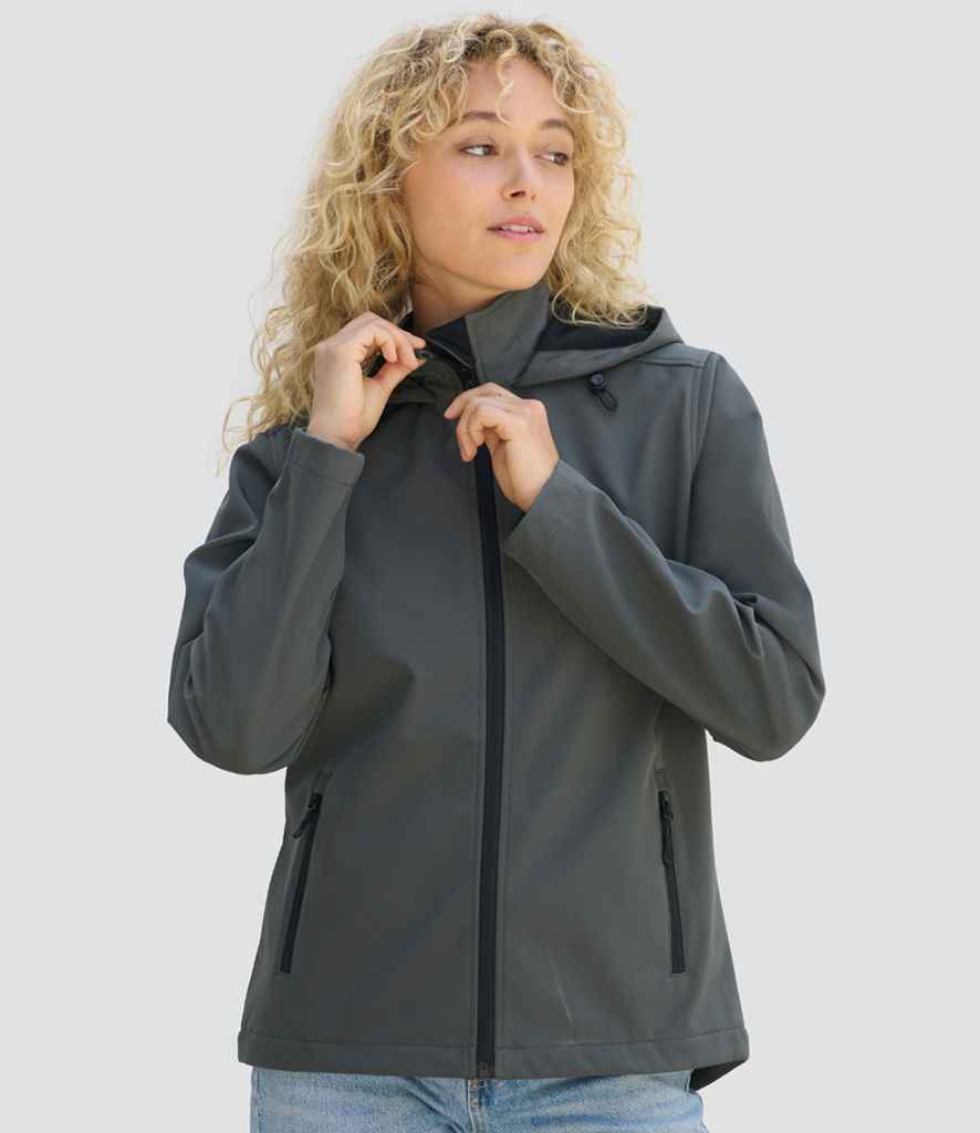 SOL'S Ladies Race Hooded Soft Shell Jacket 04448 in Charcoal – model (2)