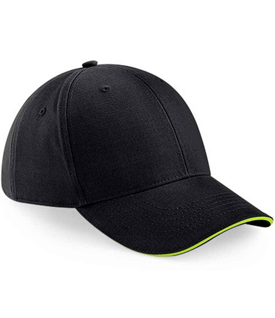 Beechfield Athleisure 6 Panel Cap BB20 in Black/Lime Green – front