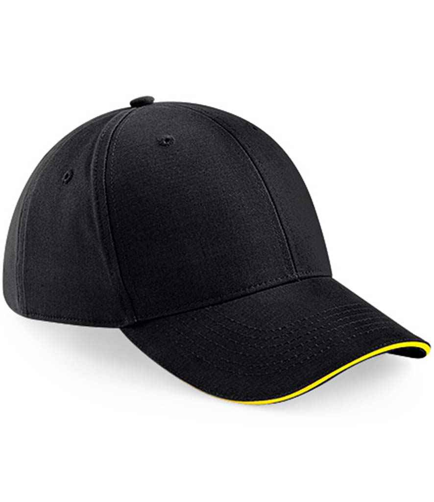 Beechfield Athleisure 6 Panel Cap BB20 in Black/Yellow – front