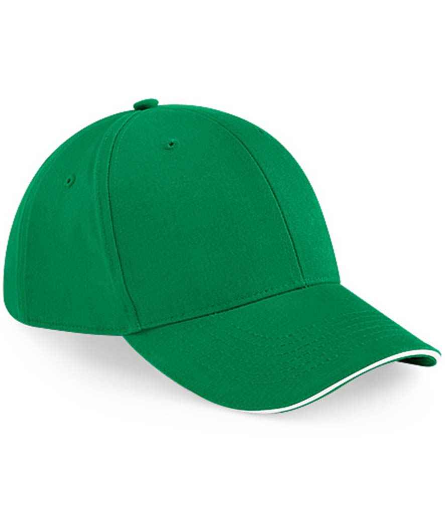 Beechfield Athleisure 6 Panel Cap BB20 in Kelly Green/White – front