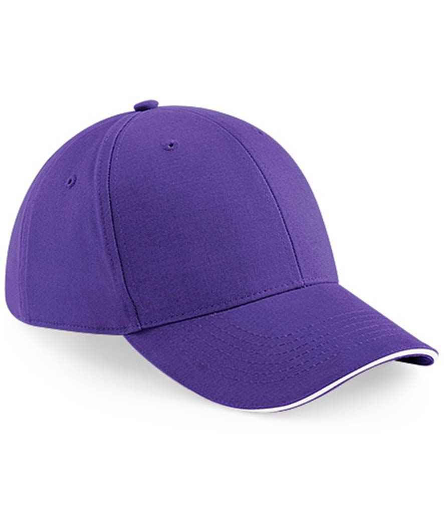 Beechfield Athleisure 6 Panel Cap BB20 in Purple/White – front
