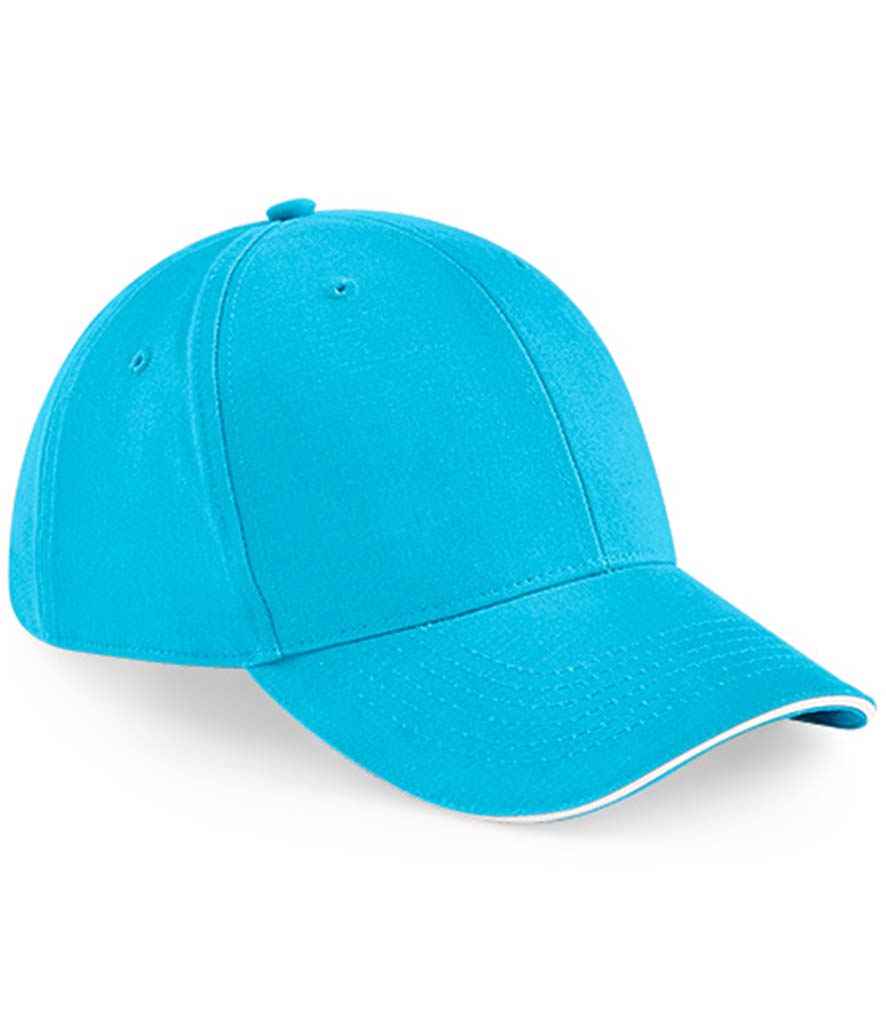 Beechfield Athleisure 6 Panel Cap BB20 in Surf Blue/White – front