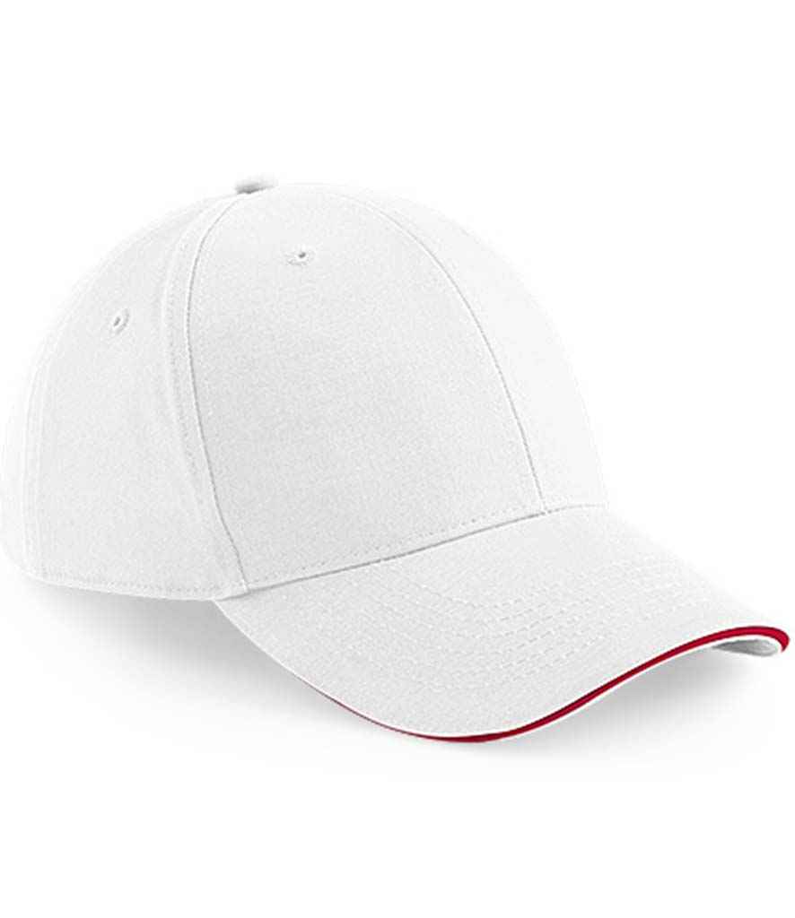 Beechfield Athleisure 6 Panel Cap BB20 in White/Classic Red – front