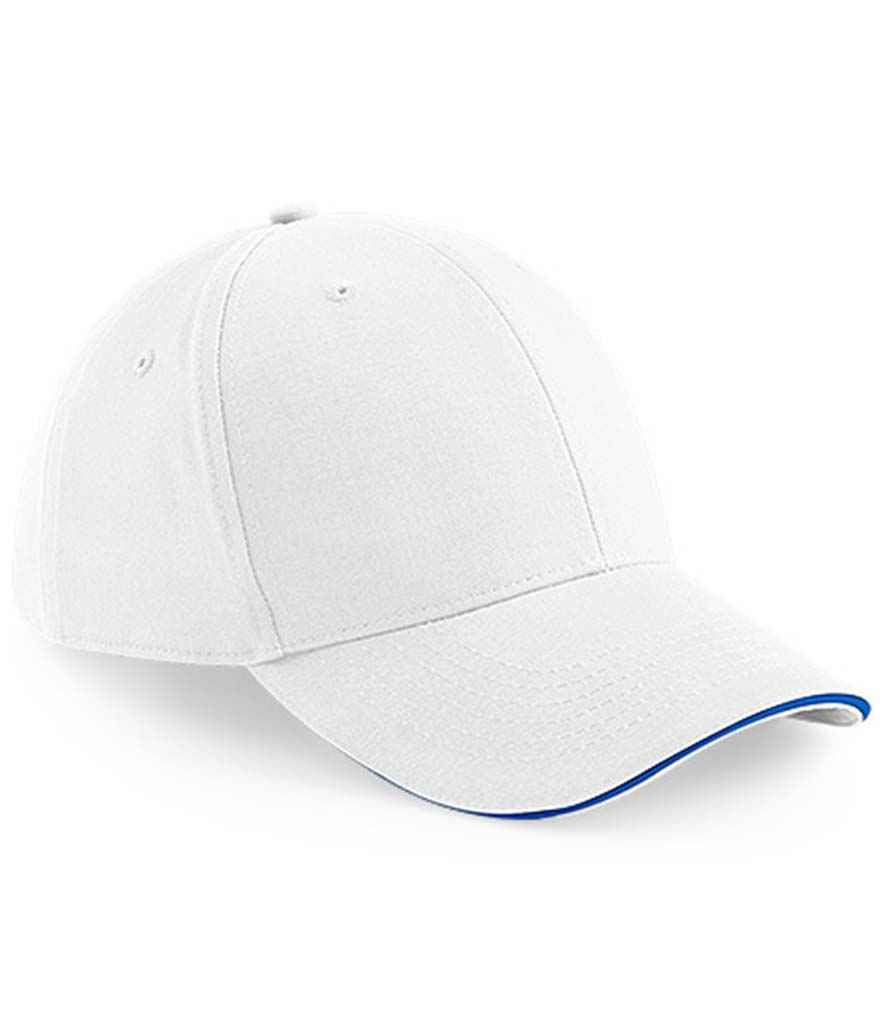 Beechfield Athleisure 6 Panel Cap BB20 in White/Bright Royal – front