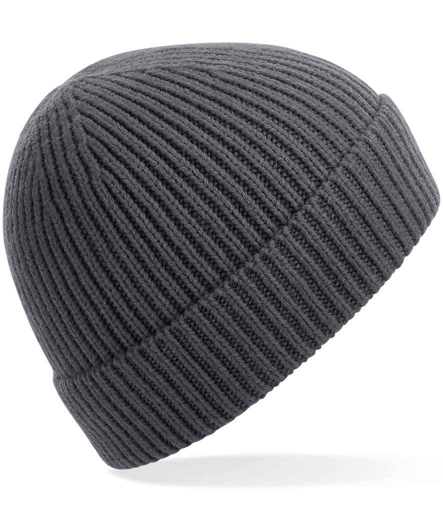 Beechfield Engineered Knit Ribbed Beanie BB380 in Graphite Grey – front