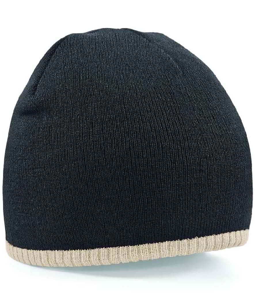 Beechfield Two Tone Pull-On Beanie BB44C in Black/Stone – front