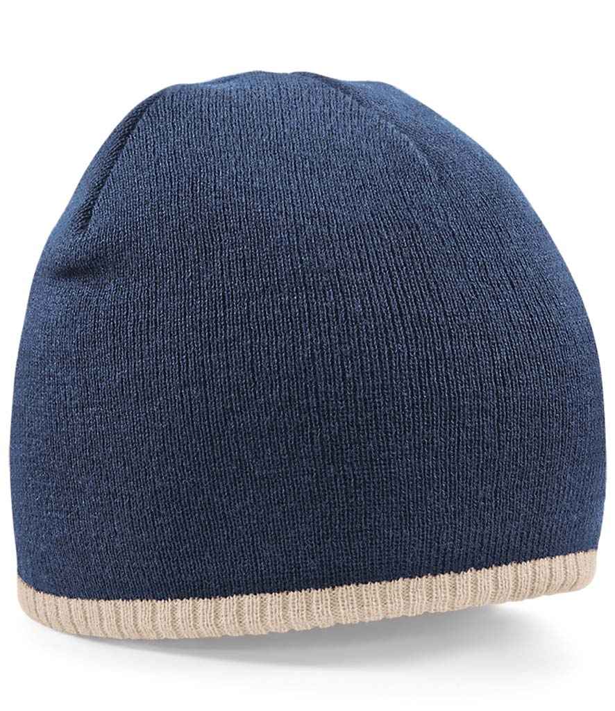Beechfield Two Tone Pull-On Beanie BB44C in Navy/Stone – front