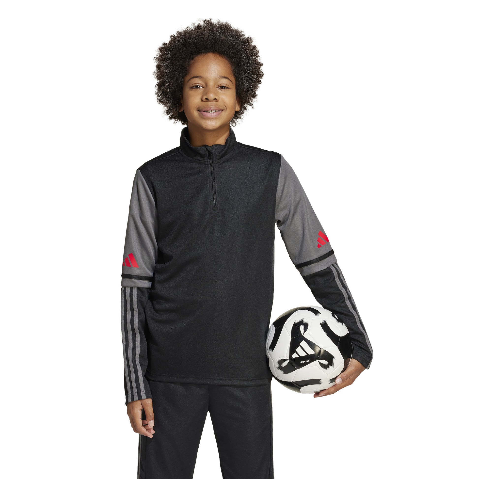 Adidas Squadra 25 1/4 Zip Training Top - Black/Team Grey Four/Pure Ruby