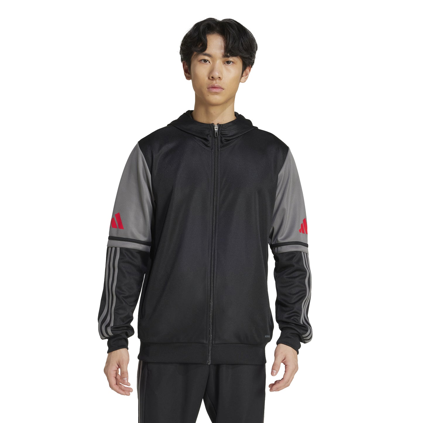 Adidas Squadra 25 Full Zip Hoodie - Black/Team Grey Four/Pure Ruby
