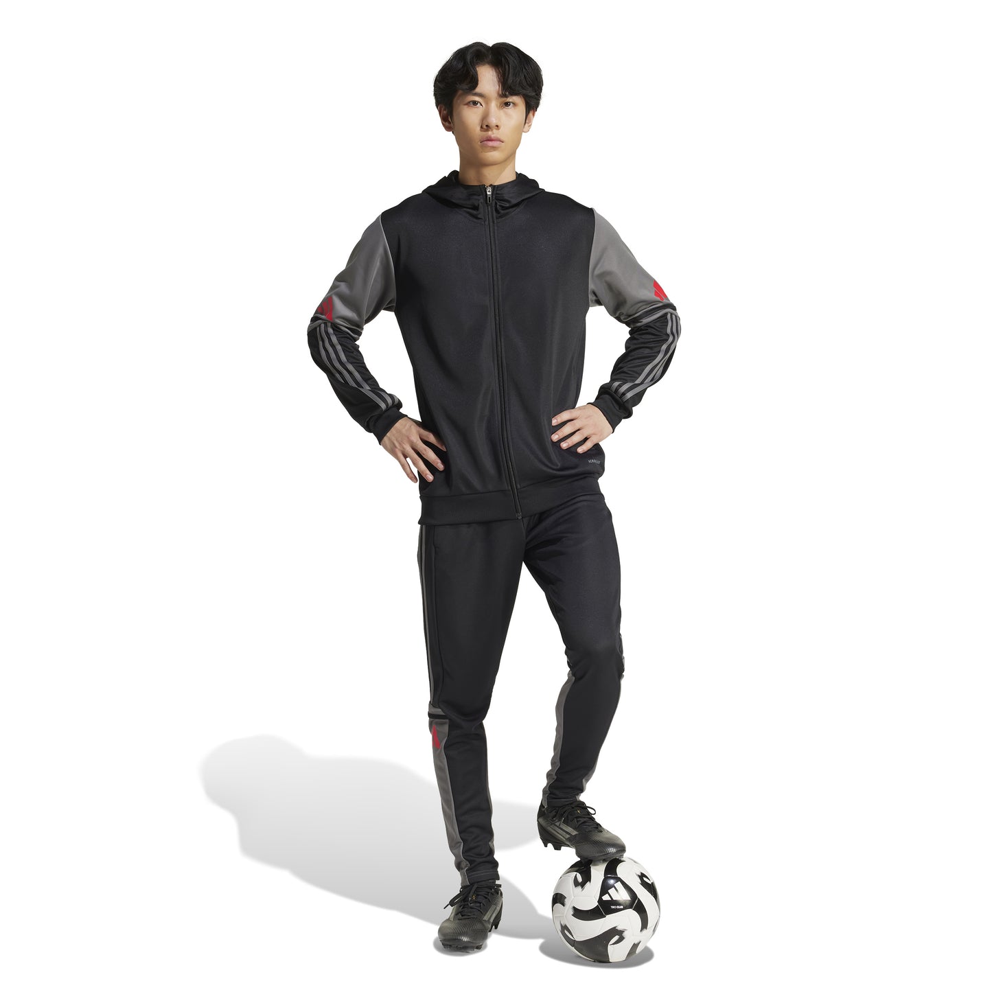 Adidas Squadra 25 Full Zip Hoodie - Black/Team Grey Four/Pure Ruby