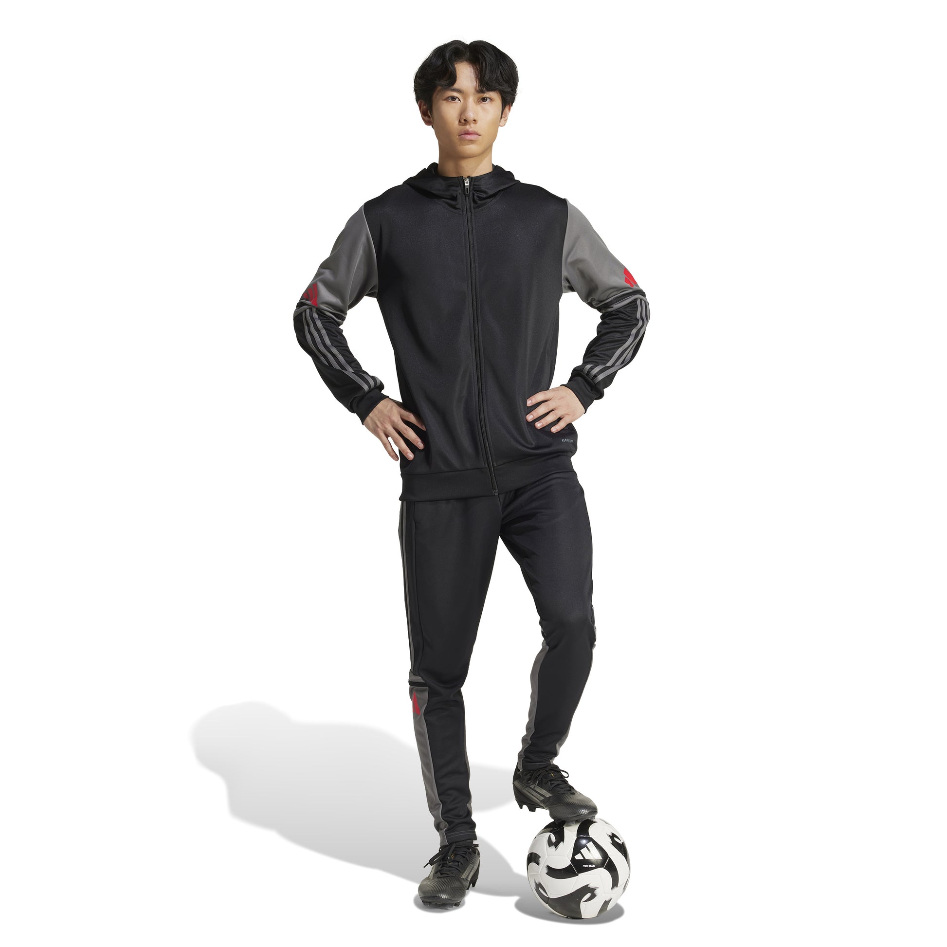 Adidas Squadra 25 Full Zip Hoodie - Black/Team Grey Four/Pure Ruby