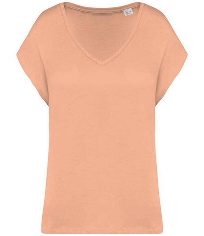 Native Spirit Ladies Oversized V Neck T-Shirt NS312 in Apricot – front
