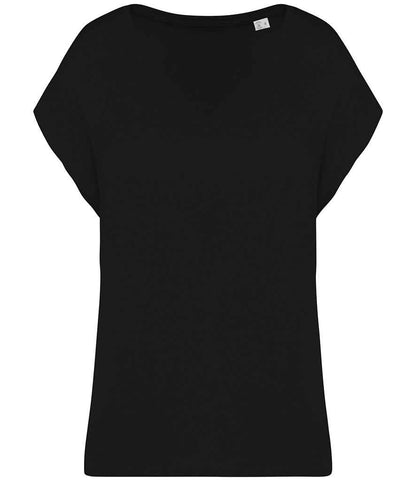 Native Spirit Ladies Oversized V Neck T-Shirt NS312 in Black – front