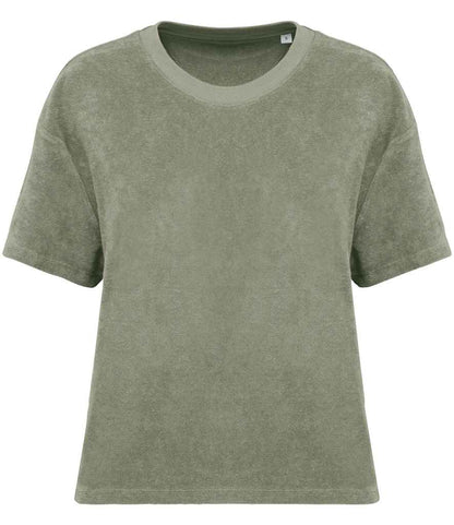 Native Spirit Ladies Terry Towel T-Shirt NS328 in Almond Green – front