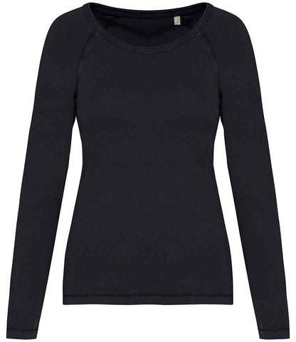 Native Spirit Ladies Raglan Long Sleeve Washed T-Shirt NS339 in Washed Coal Grey – front