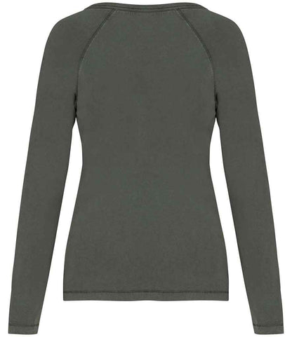 Native Spirit Ladies Raglan Long Sleeve Washed T-Shirt NS339 in Washed Organic Khaki – back