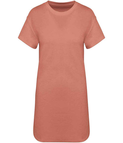 Native Spirit Ladies Terry Towel Dropped Shoulder T-Shirt Dress NS5028 in Pomelo – front