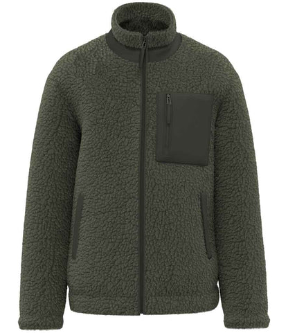 Native Spirit Unisex Sherpa Jacket NS604 in Forest Khaki/Dark Khaki – front