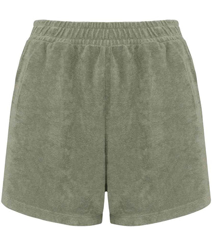 Native Spirit Ladies Terry Towel Shorts NS728 in Almond Green – front