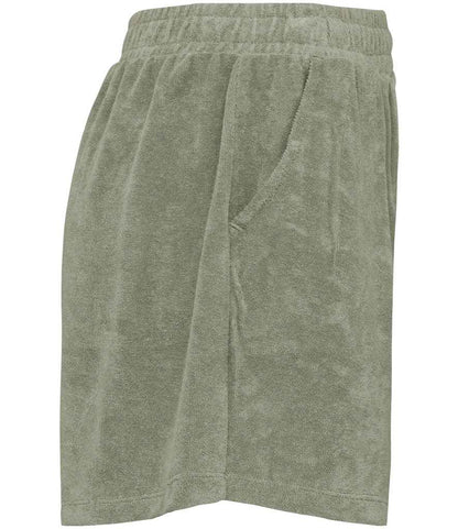 Native Spirit Ladies Terry Towel Shorts NS728 in Almond Green – side