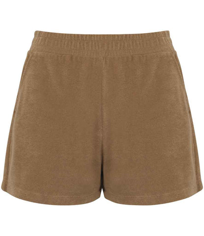 Native Spirit Ladies Terry Towel Shorts NS728 in Cream Coffee – front