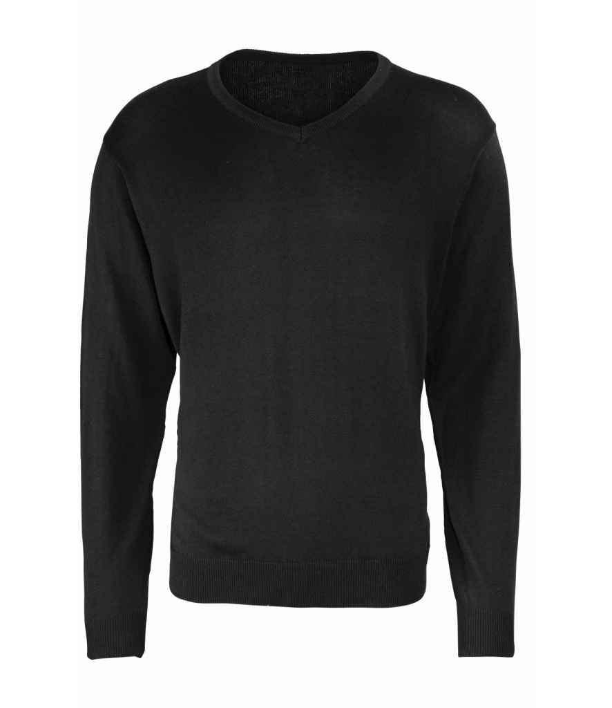Premier Knitted Cotton Acrylic V Neck Sweater PR694 in Black – front