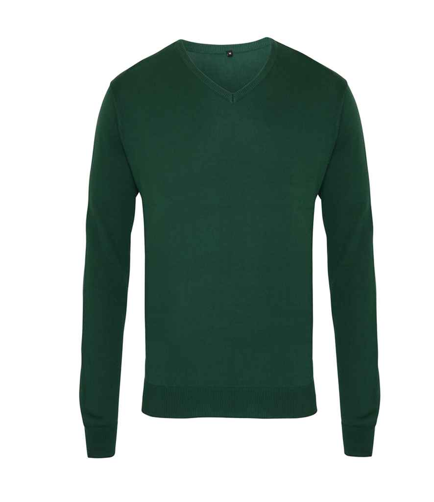 Premier Knitted Cotton Acrylic V Neck Sweater PR694 in Bottle Green – front
