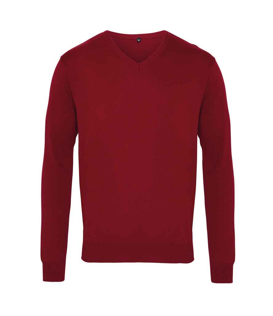Premier Knitted Cotton Acrylic V Neck Sweater PR694 in Burgundy – front