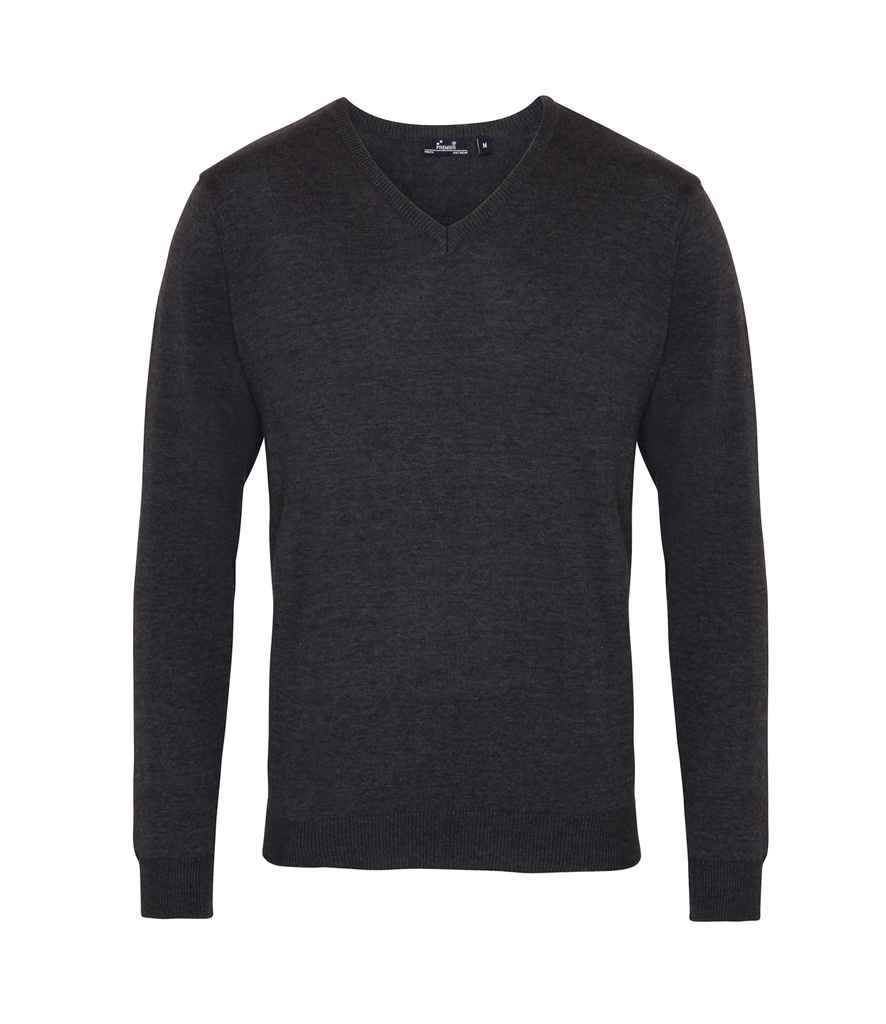 Premier Knitted Cotton Acrylic V Neck Sweater PR694 in Charcoal – front