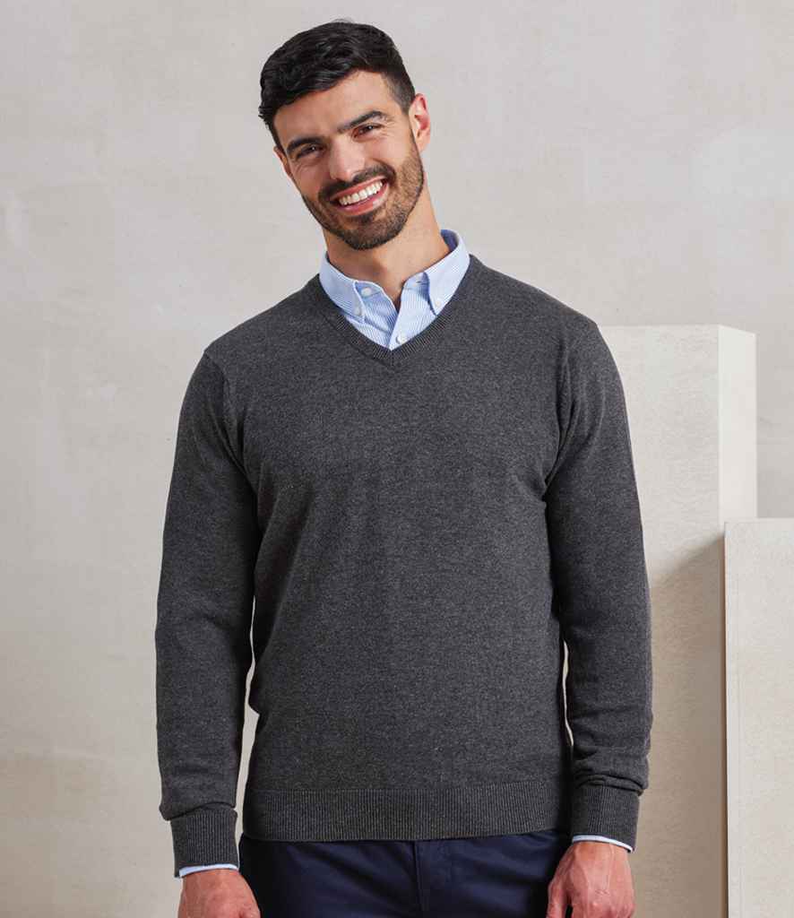 Premier Knitted Cotton Acrylic V Neck Sweater PR694 in Charcoal – model