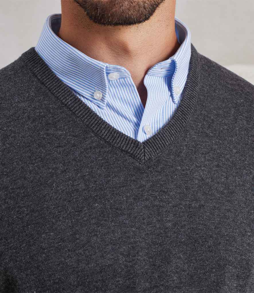 Premier Knitted Cotton Acrylic V Neck Sweater PR694 in Charcoal – model (2)