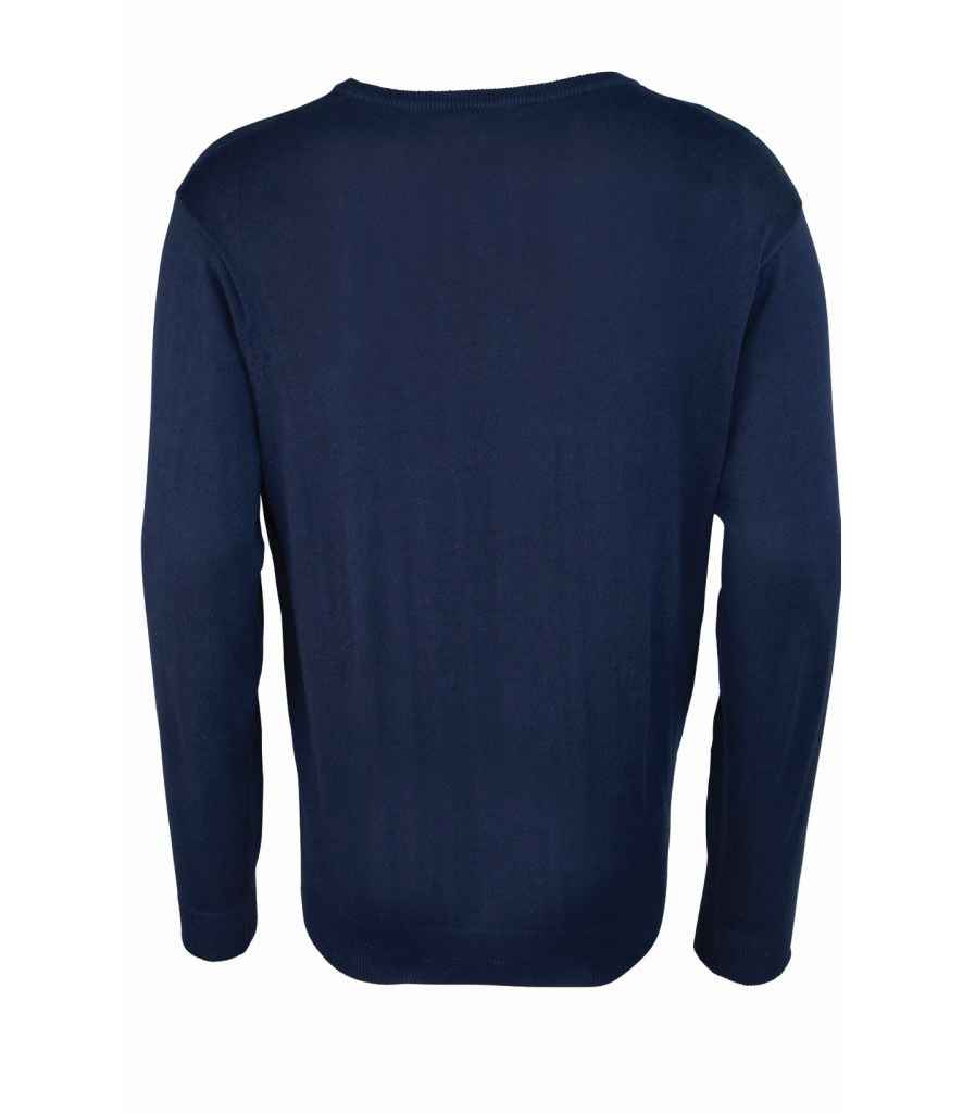 Premier Knitted Cotton Acrylic V Neck Sweater PR694 in Navy – back
