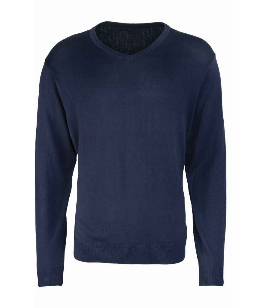 Premier Knitted Cotton Acrylic V Neck Sweater PR694 in Navy – front