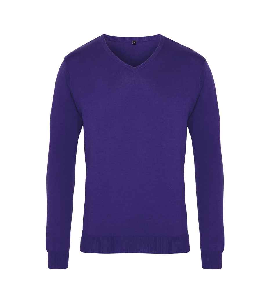 Premier Knitted Cotton Acrylic V Neck Sweater PR694 in Purple – front