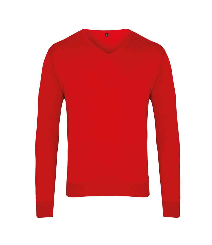 Premier Knitted Cotton Acrylic V Neck Sweater PR694 in Red – front