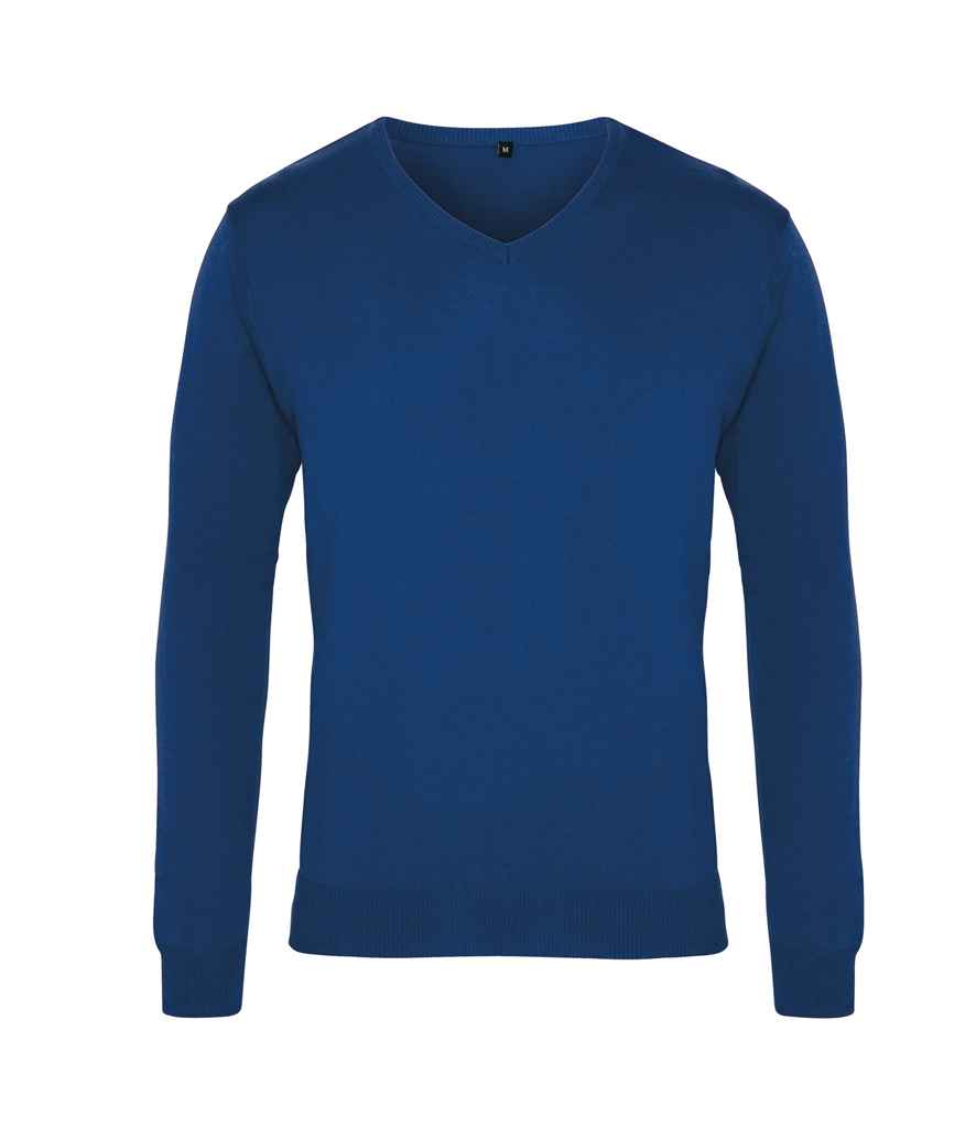 Premier Knitted Cotton Acrylic V Neck Sweater PR694 in Royal Blue – front