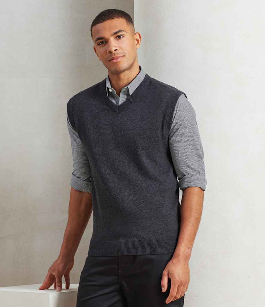 Premier Sleeveless Cotton Acrylic V Neck Sweater PR699 in Charcoal – model