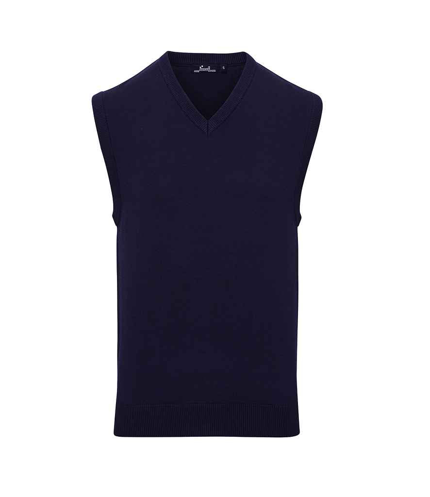 Premier Sleeveless Cotton Acrylic V Neck Sweater PR699 in Navy – front