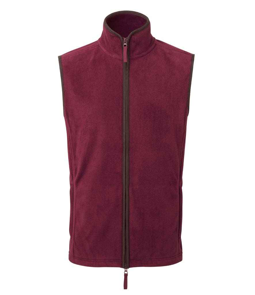 Premier Artisan Fleece Gilet PR803 in Burgundy/Brown – front