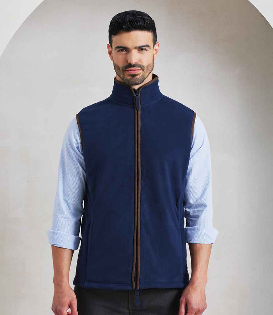 Premier Artisan Fleece Gilet PR803 in Navy/Brown – model