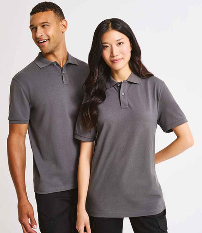 Premier Essential Unisex Polo Shirt PR995 in Dark Grey – model