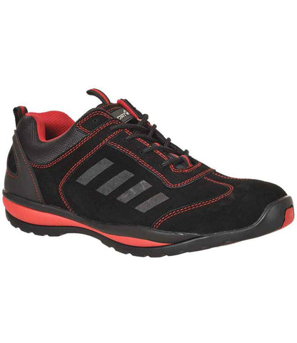 Portwest Steelite Lusum S1P HRO Safety Trainers PW809 in Black/Red – front