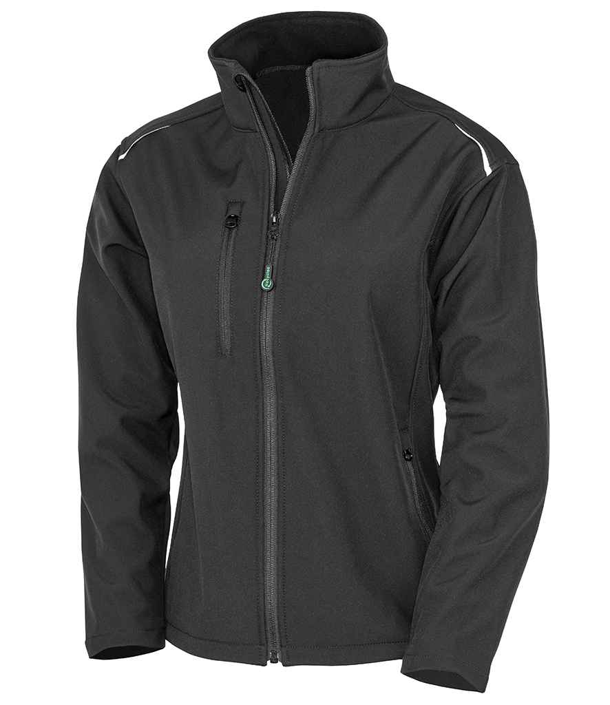 Result Recycled Ladies Three Layer Printable Soft Shell Jacket RS900F in Black – front