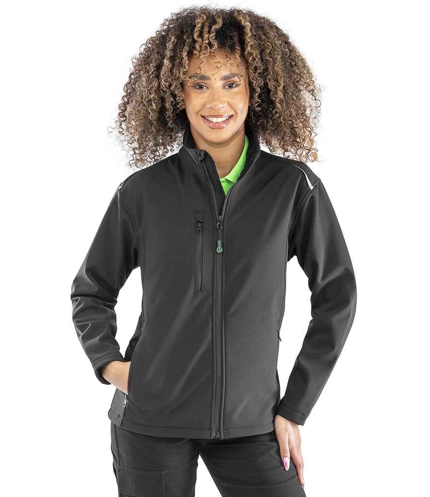 Result Recycled Ladies Three Layer Printable Soft Shell Jacket RS900F in Black – model