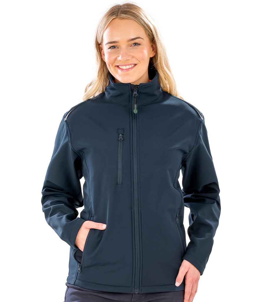 Result Recycled Ladies Three Layer Printable Soft Shell Jacket RS900F in Navy – model