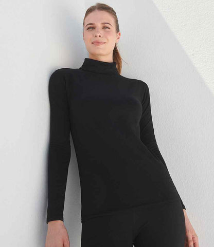 SF Clothing Ladies Feel Good Stretch Roll Neck T-Shirt SK125 in Black – model