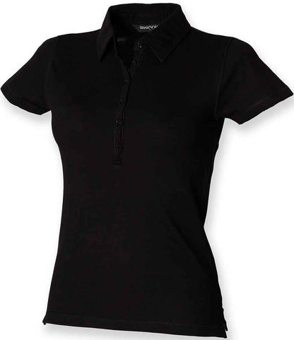 SF Clothing Ladies Stretch Piqué Polo Shirt SK42 in Black – front